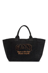 Ganni denim logo tote bag with 9