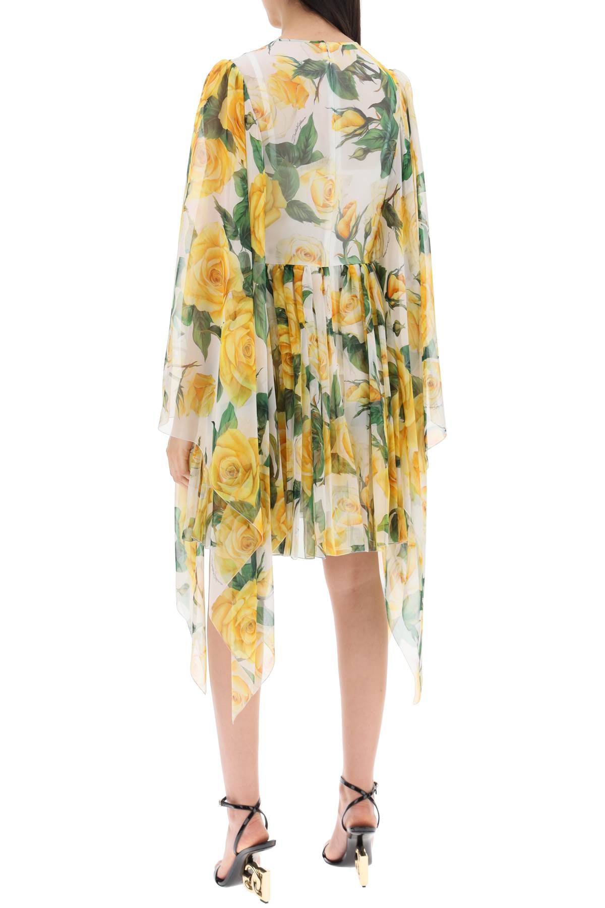 Dolce & Gabbana "short silk chiffon dress with yellow rose print"