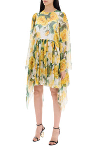 Dolce & Gabbana "short silk chiffon dress with yellow rose print"