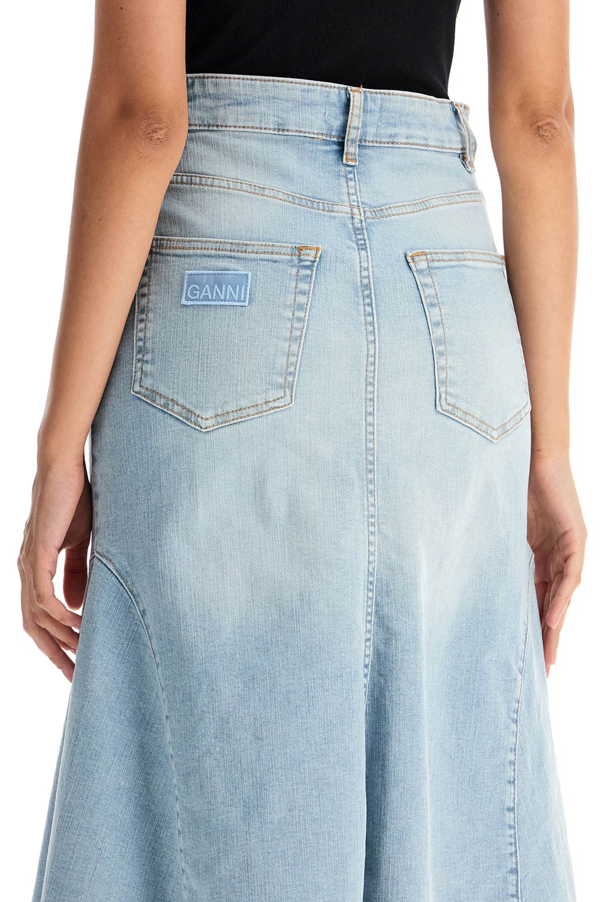 Ganni flared denim skirt.