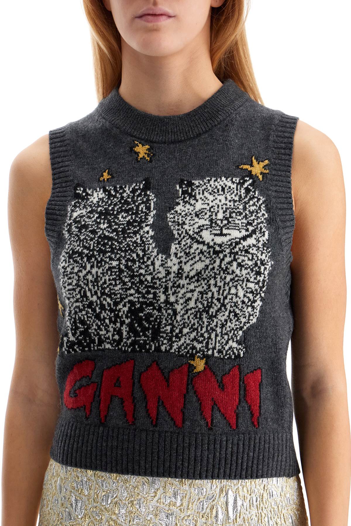 Ganni 'graphic cats knit vest for